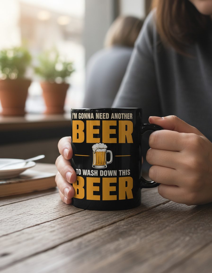 I'M GONNA NEED Another BEER TO WASH DOWN THIS BEER Black Mug - lifestyle model mockup - Black