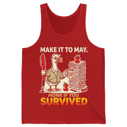 Make It to May Honk If You Survived Funny Teacher Humor Tank Top - product mockup - Red