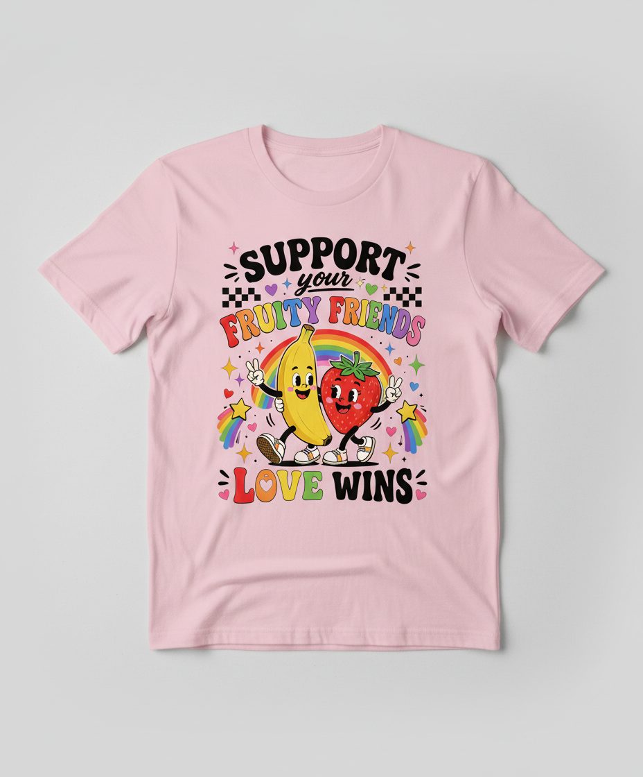 Support Your Fruity Friends Love Wins Retro Lgbtq Pride T-Shirt - product mockup - Light Pink