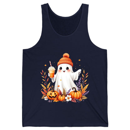 Cute Ghost Pumpkin Spice Latte cute Halloween ghost Tank Top Navy product mockup