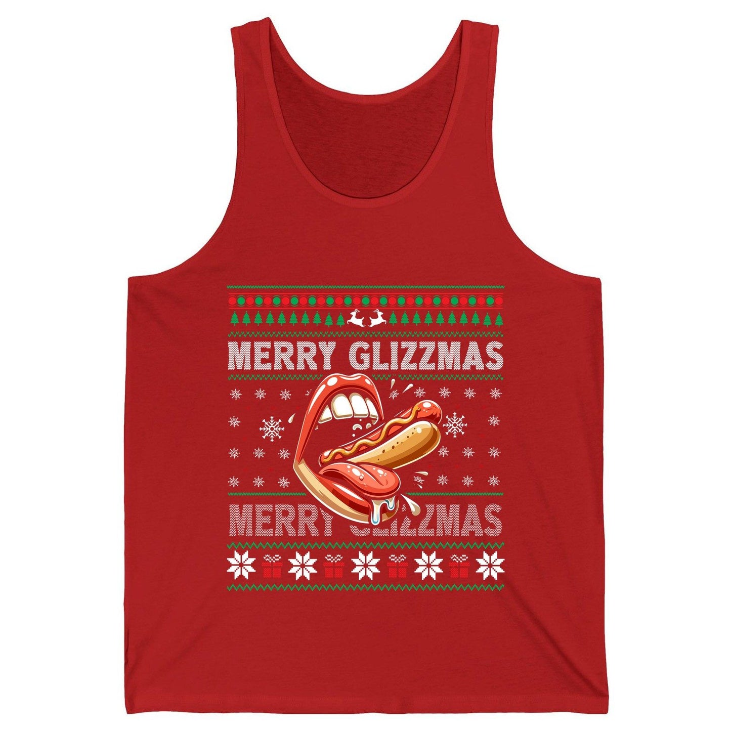 Merry Glizzzmas hot dog Tank Top Red product mockup