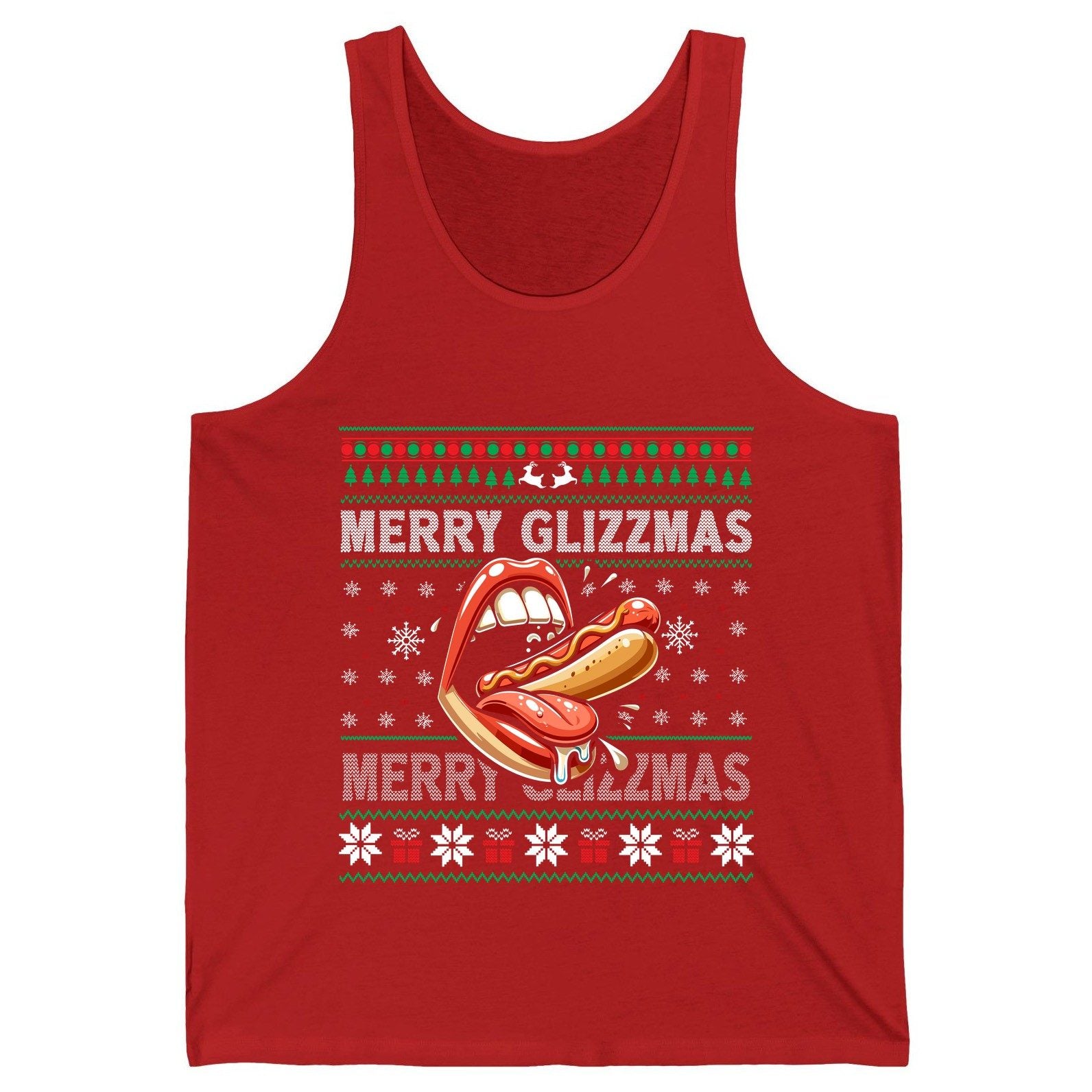 Merry Glizzzmas hot dog Tank Top Red product mockup
