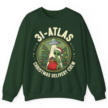 31-Atlas Christmas Delivery Crew alien Christmas Sweatshirt Forest Green product mockup