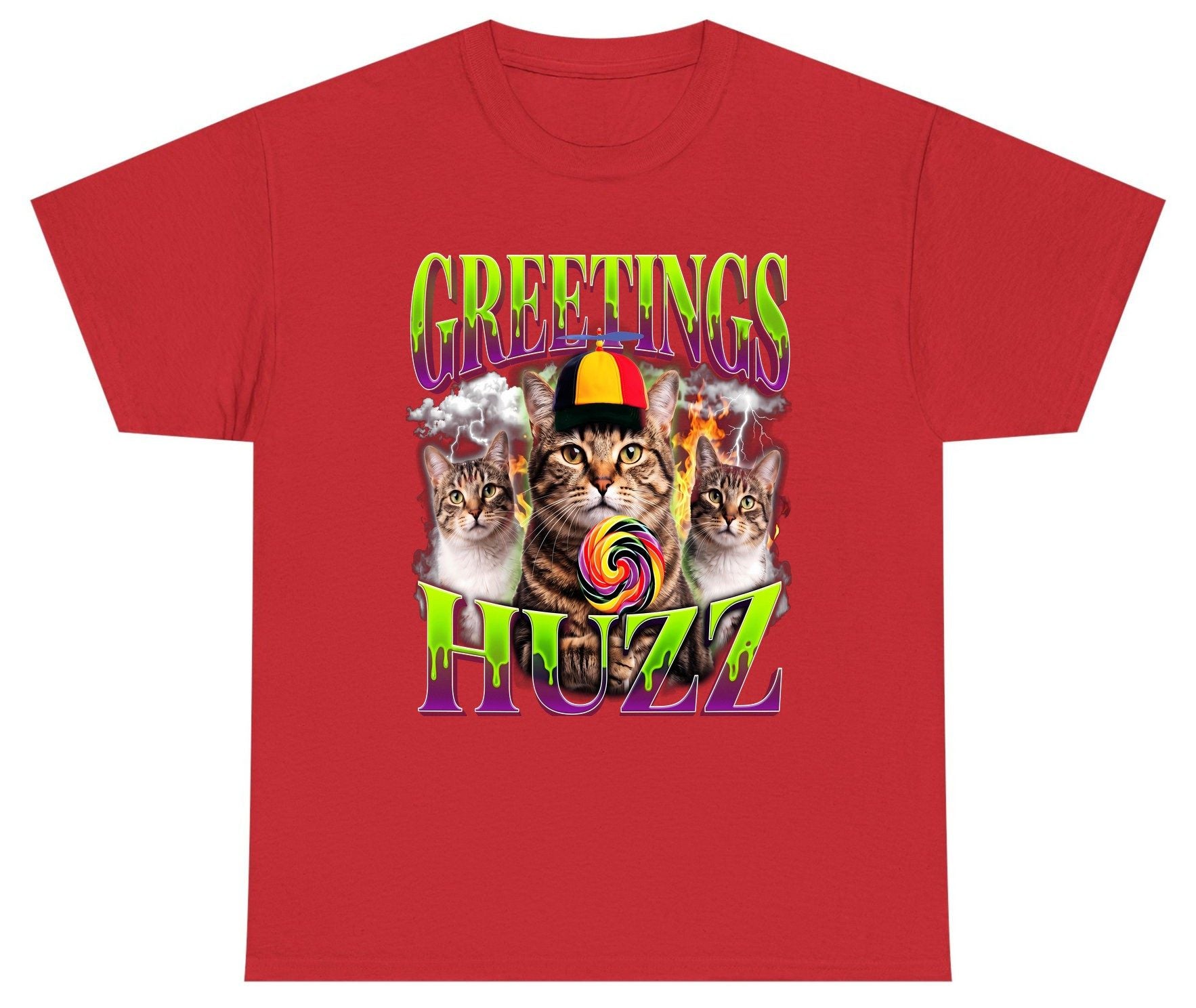 Greetings HUZZ Funny Cat Youth T-Shirt - product mockup - Red