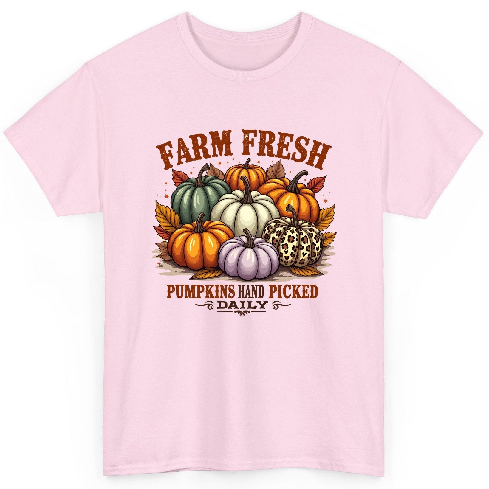 Farm Fresh Pumpkins Hand Picked Daily autumn pumpkins T-Shirt Light Pink product mockup