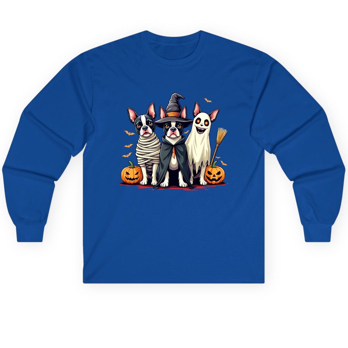 Halloween Boston Terrier Trio boston terrier Long Sleeve Tee Royal product mockup