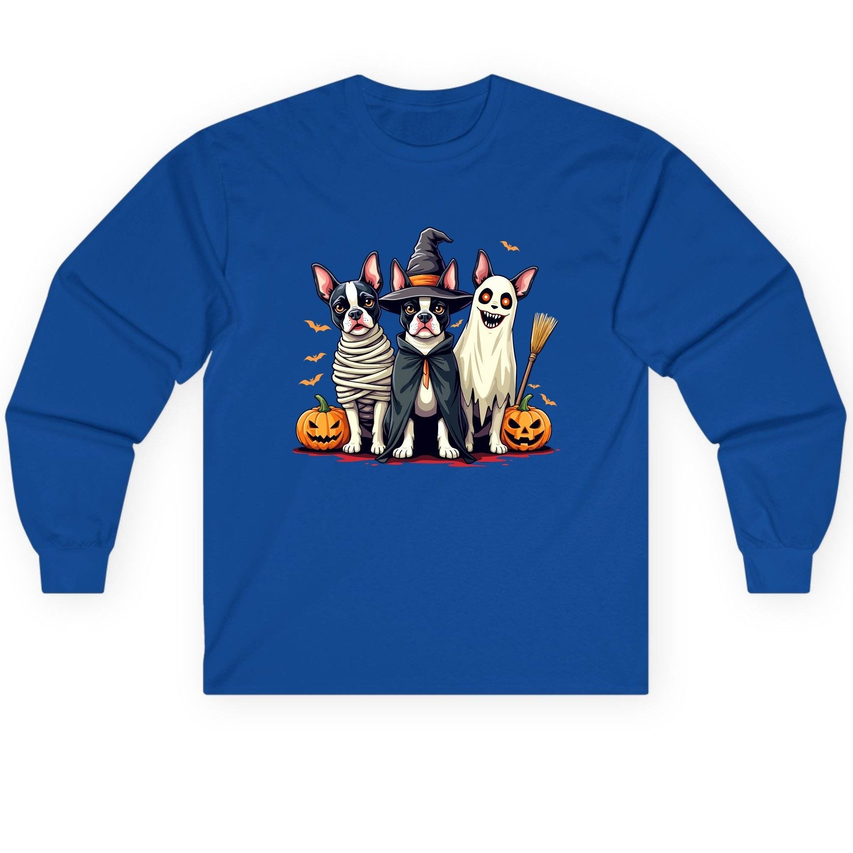 Halloween Boston Terrier Trio boston terrier Long Sleeve Tee Royal product mockup