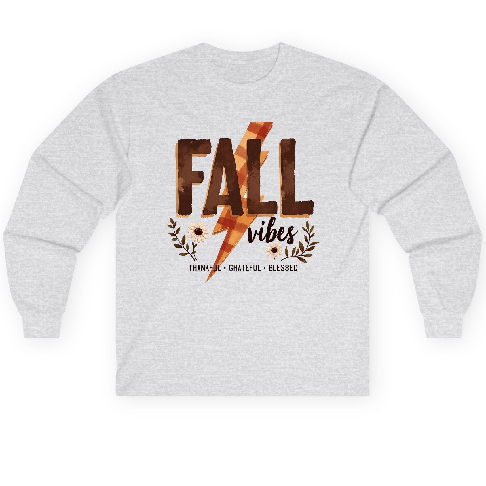 Fall Vibes Thankful Grateful Blessed autumn Long Sleeve Tee Ash product mockup