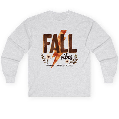 Fall Vibes Thankful Grateful Blessed autumn Long Sleeve Tee Ash product mockup