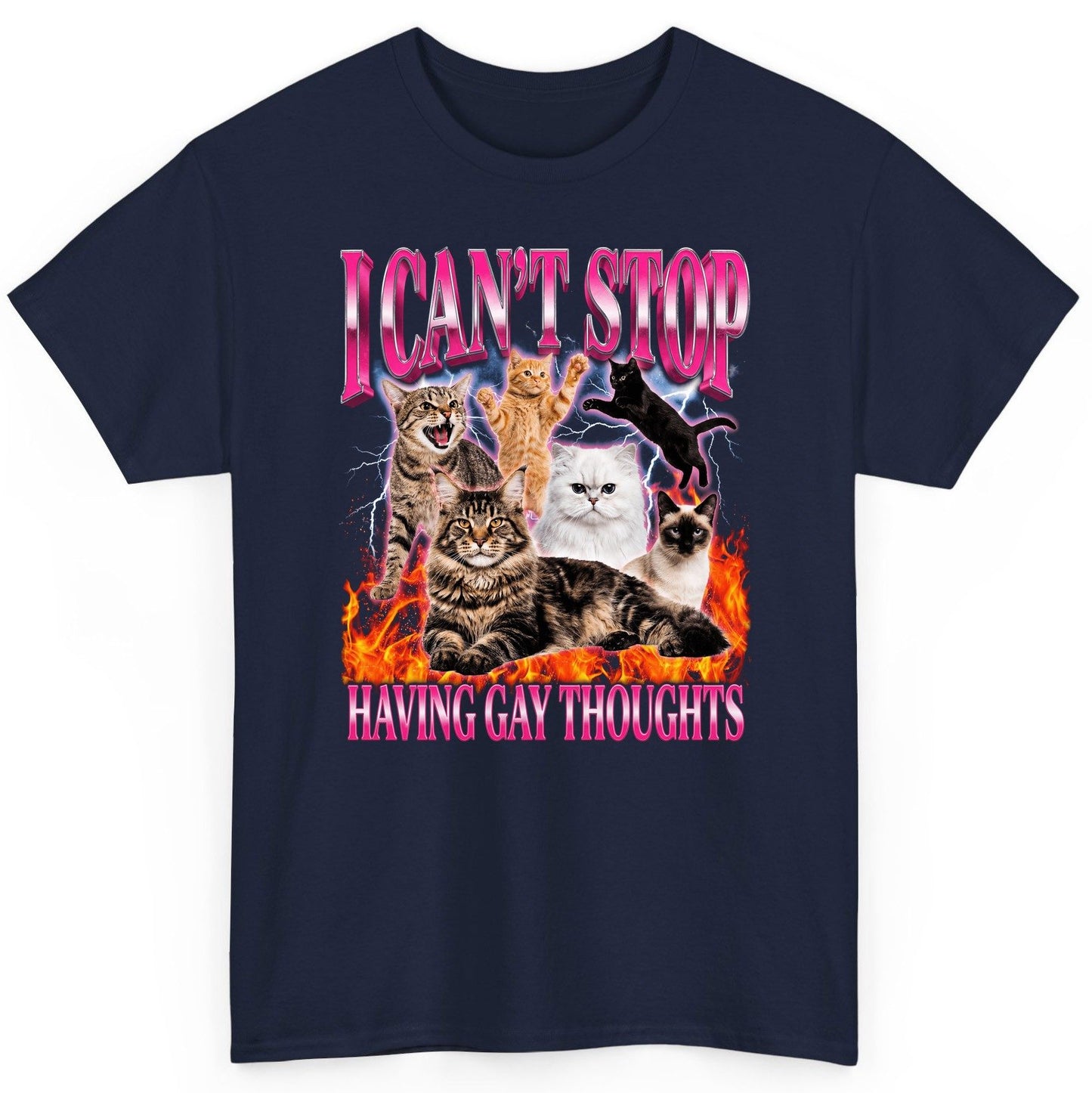 I Can't Stop Having Gay Thoughts cats T-Shirt Navy product mockup