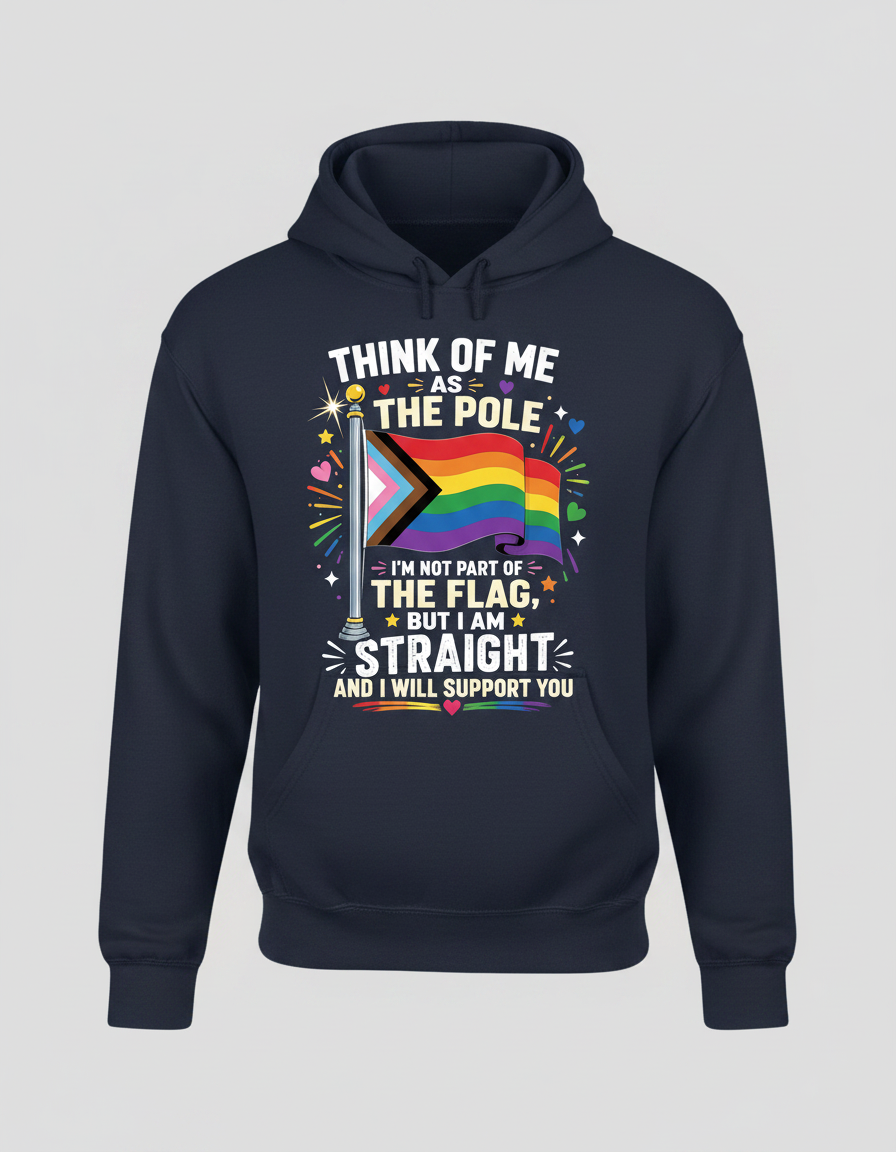 Straight Ally Pride Support 'Think of Me as the Pole' Design Hoodie - Navy