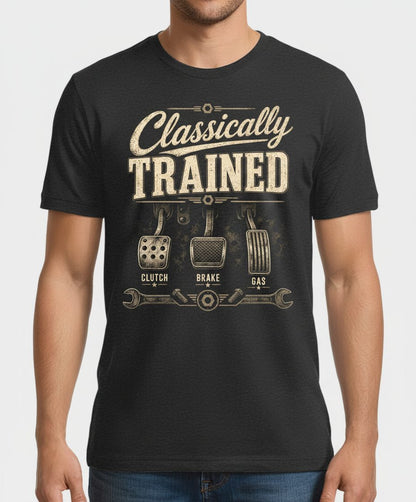Classically Trained Retro Manual Transmission T-Shirt - product mockup - Dark Heather
