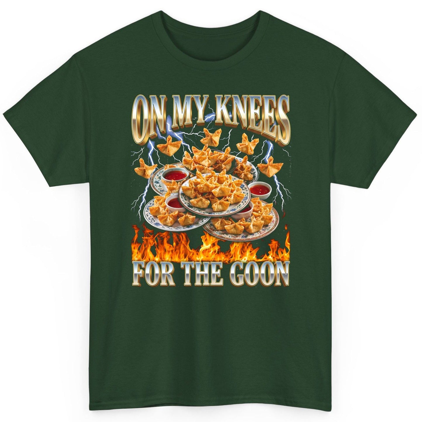 On My Knees for the Goon crab rangoon T-Shirt Forest Green product mockup