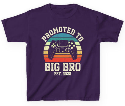 Promoted TO BIG BRO EST 2026 Retro Gaming Youth T-Shirt - product mockup - Purple