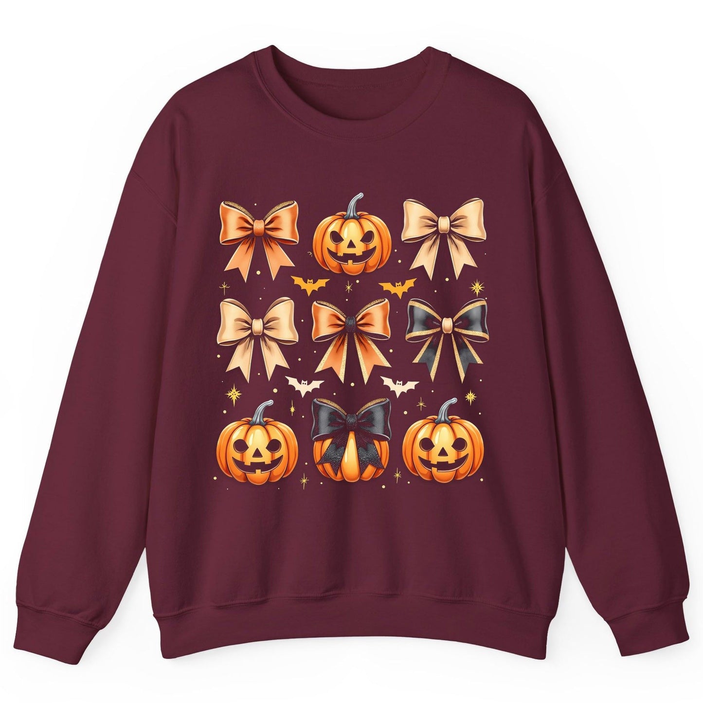 Cute Halloween Pumpkins and Bows Halloween Sweatshirt Maroon product mockup