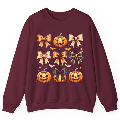 Cute Halloween Pumpkins and Bows Halloween Sweatshirt Maroon product mockup