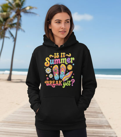 Is It Summer Break Yet Retro Vacation Hoodie - lifestyle model mockup - Black