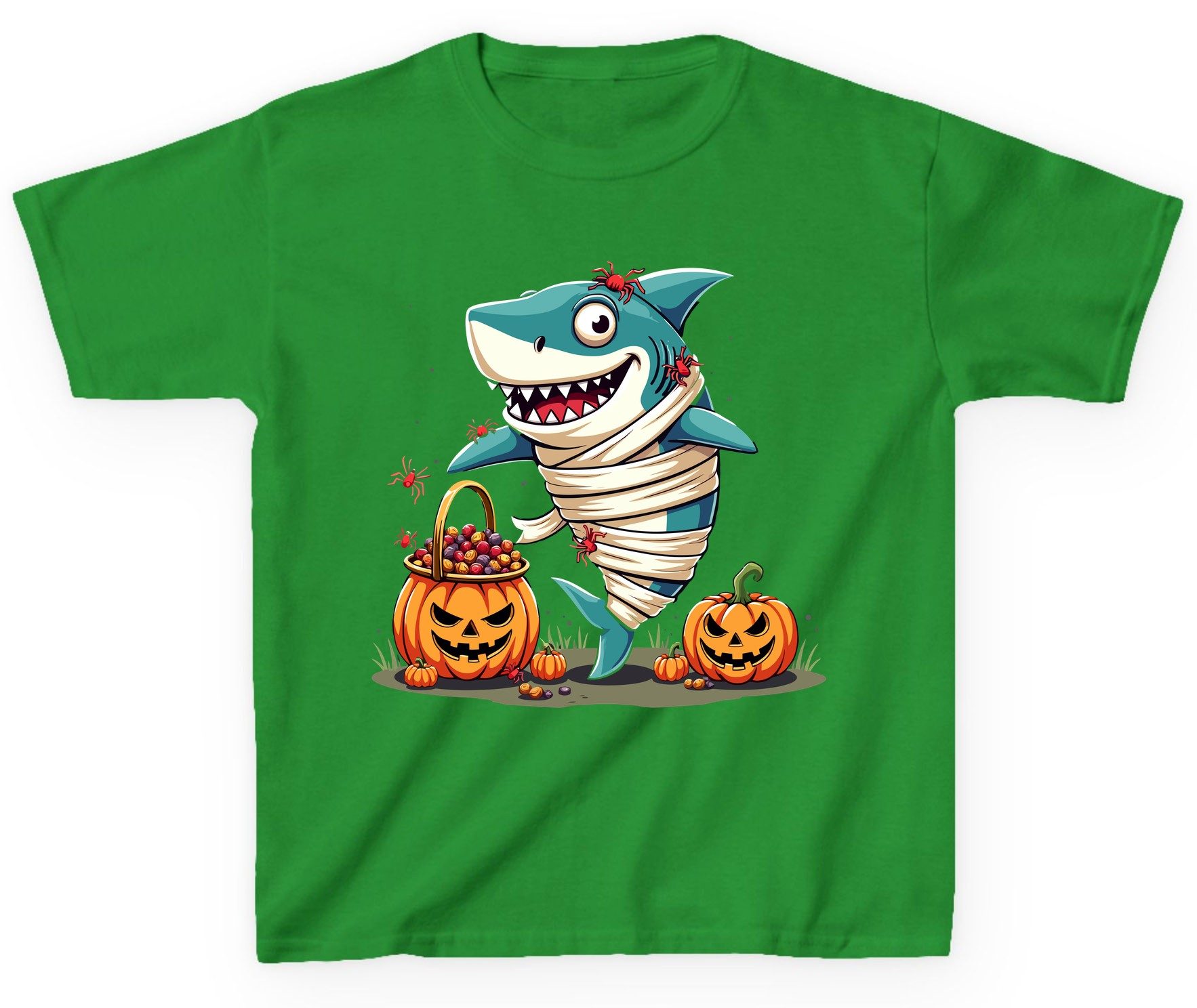 Mummy Shark Halloween shark Youth T-Shirt Irish Green product mockup