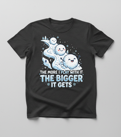 The More I Play With It The Bigger It Gets Funny Snowman Pun T-Shirt - Dark Heather