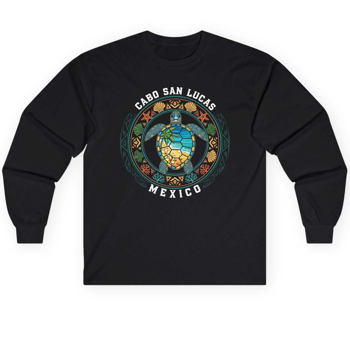 Cabo San Lucas Mexico sea turtle Long Sleeve Tee Black product mockup