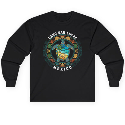 Cabo San Lucas Mexico sea turtle Long Sleeve Tee Black product mockup
