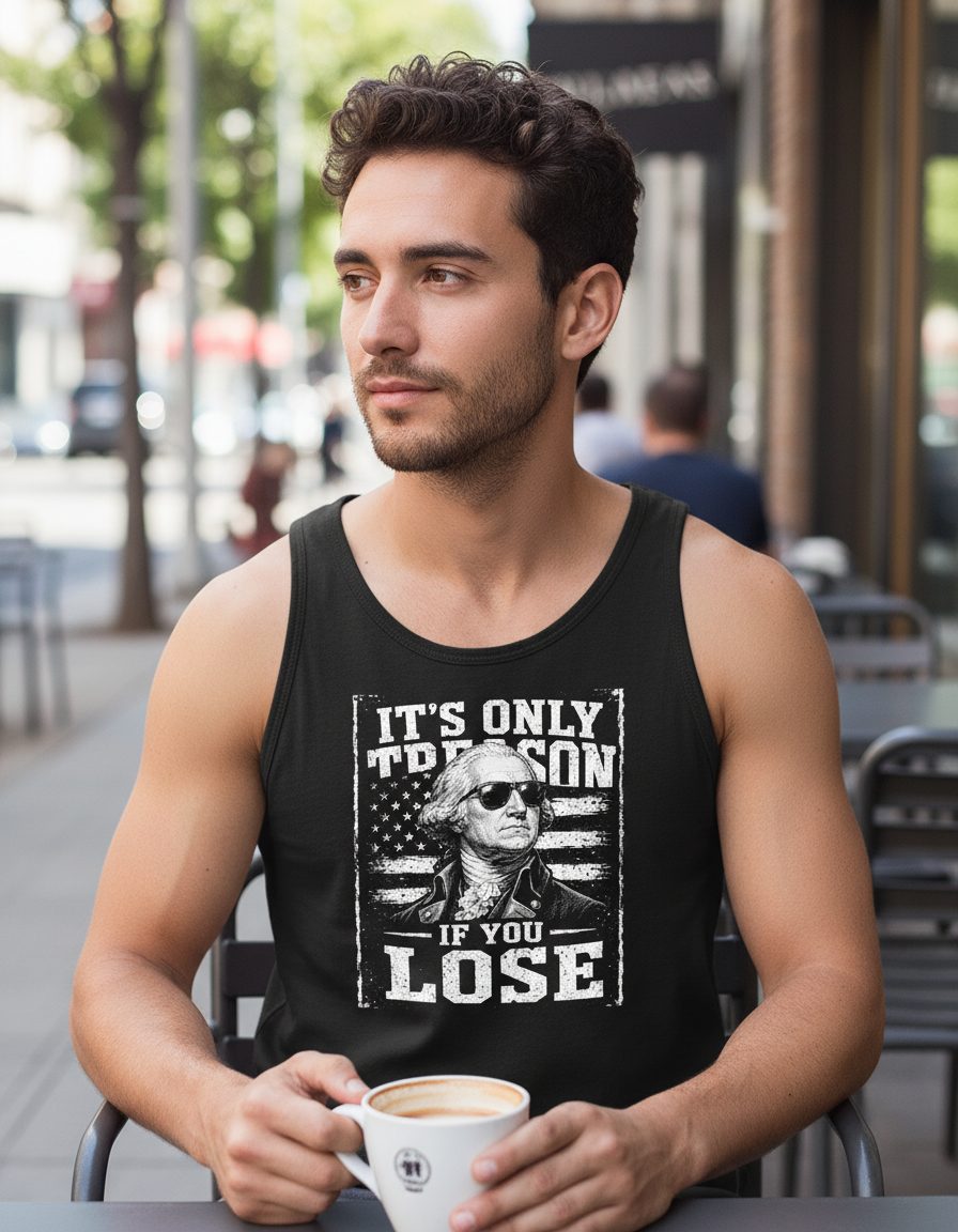 It's Only Treason If You Lose Funny Patriotic History Tank Top - lifestyle model mockup - Black