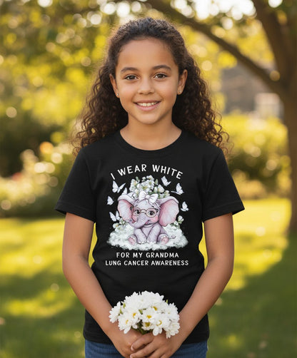 I Wear White for My Grandma Lung Cancer Awareness lung cancer awareness Youth T-Shirt Black lifestyle mockup