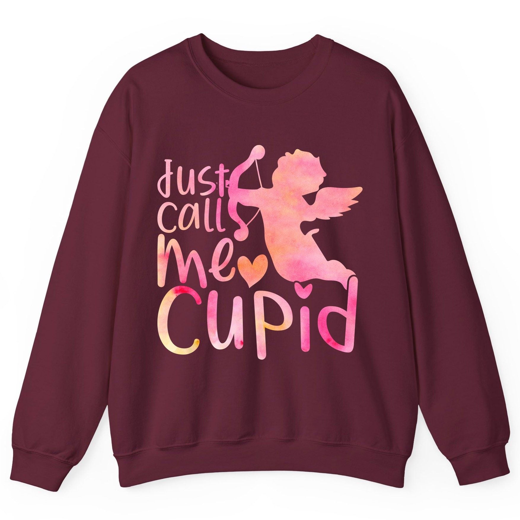 Just Call Me Cupid cupid Sweatshirt Maroon product mockup
