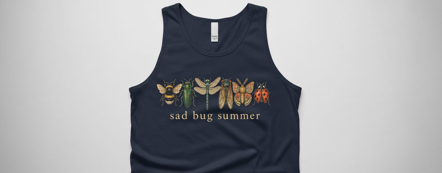Sad Bug Summer Vintage Insects Tank Top - product mockup - Navy