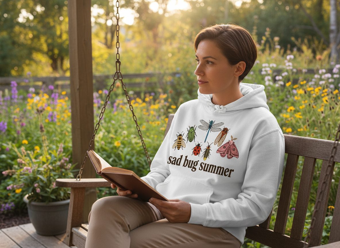 Sad Bug Summer Retro Enthusiasts Hoodie - lifestyle model mockup - White