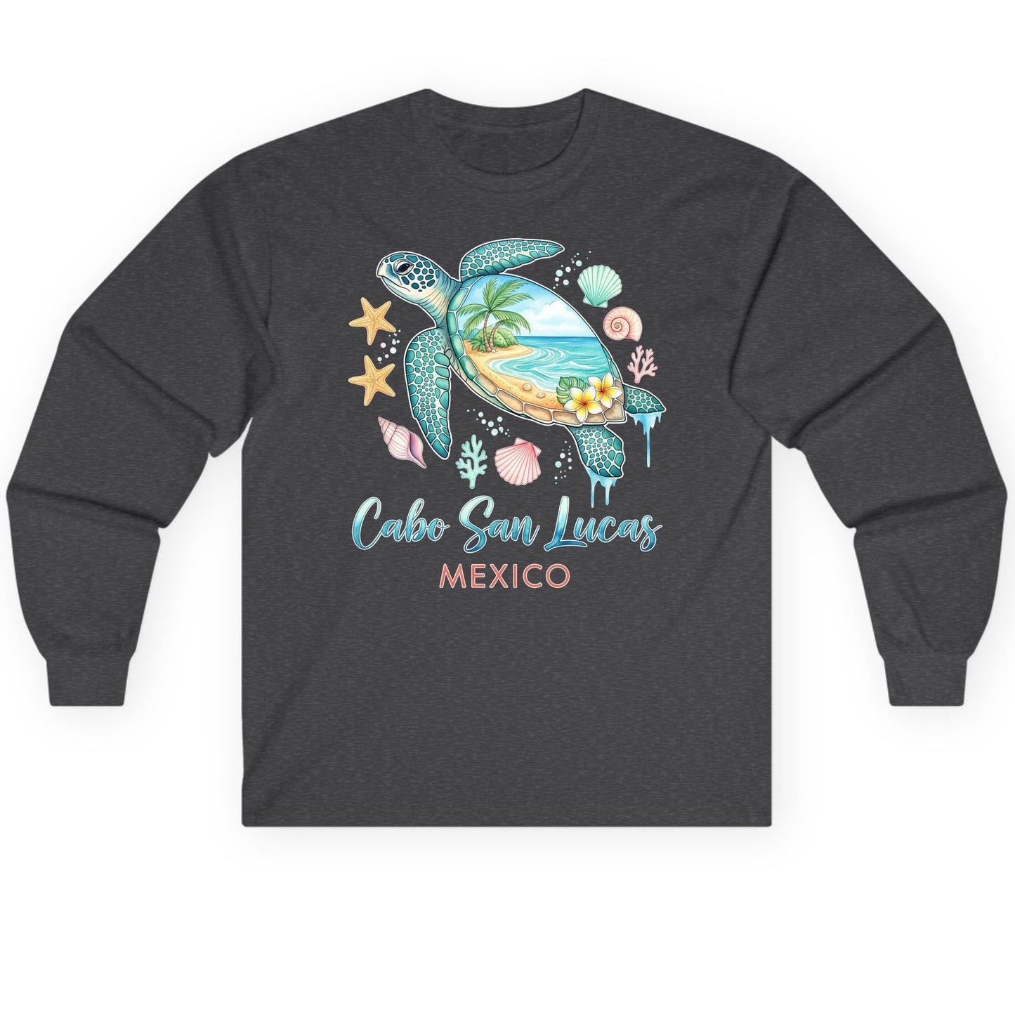 Cabo San Lucas Mexico sea turtle Long Sleeve Tee Dark Heather product mockup