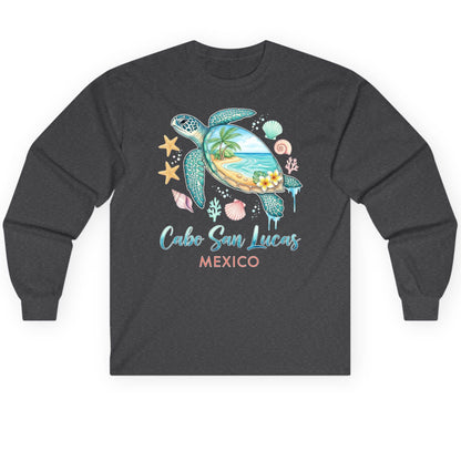 Cabo San Lucas Mexico sea turtle Long Sleeve Tee Dark Heather product mockup