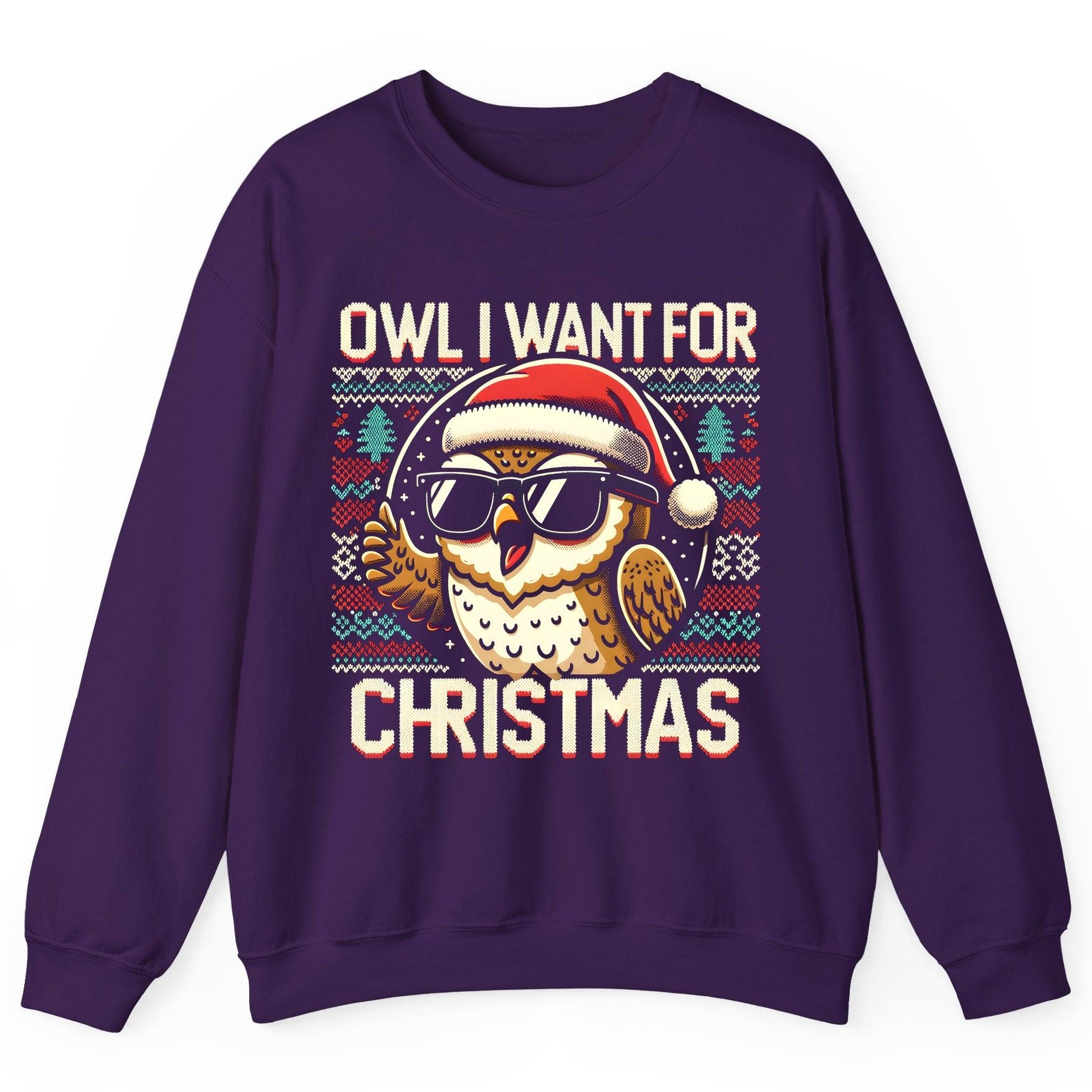 Owl I Want for Christmas Christmas owl Sweatshirt Purple product mockup