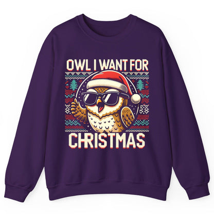 Owl I Want for Christmas Christmas owl Sweatshirt Purple product mockup