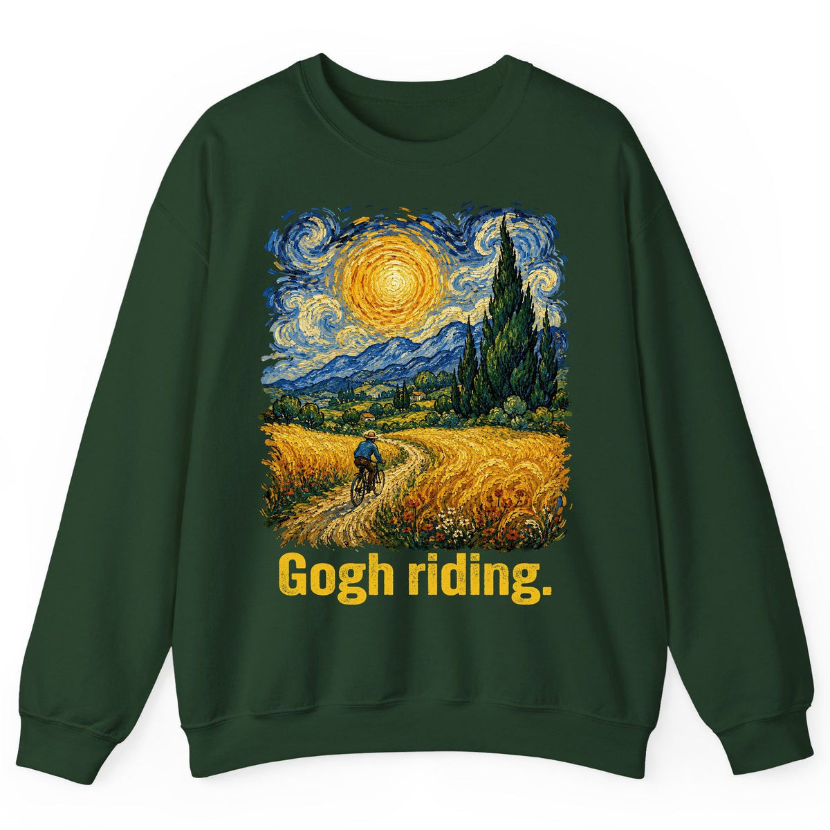Gogh Riding art parody Sweatshirt Forest Green product mockup
