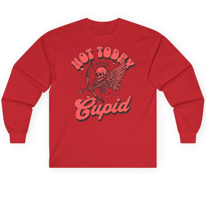 Not Today Cupid skeletal cupid Long Sleeve Tee Red product mockup