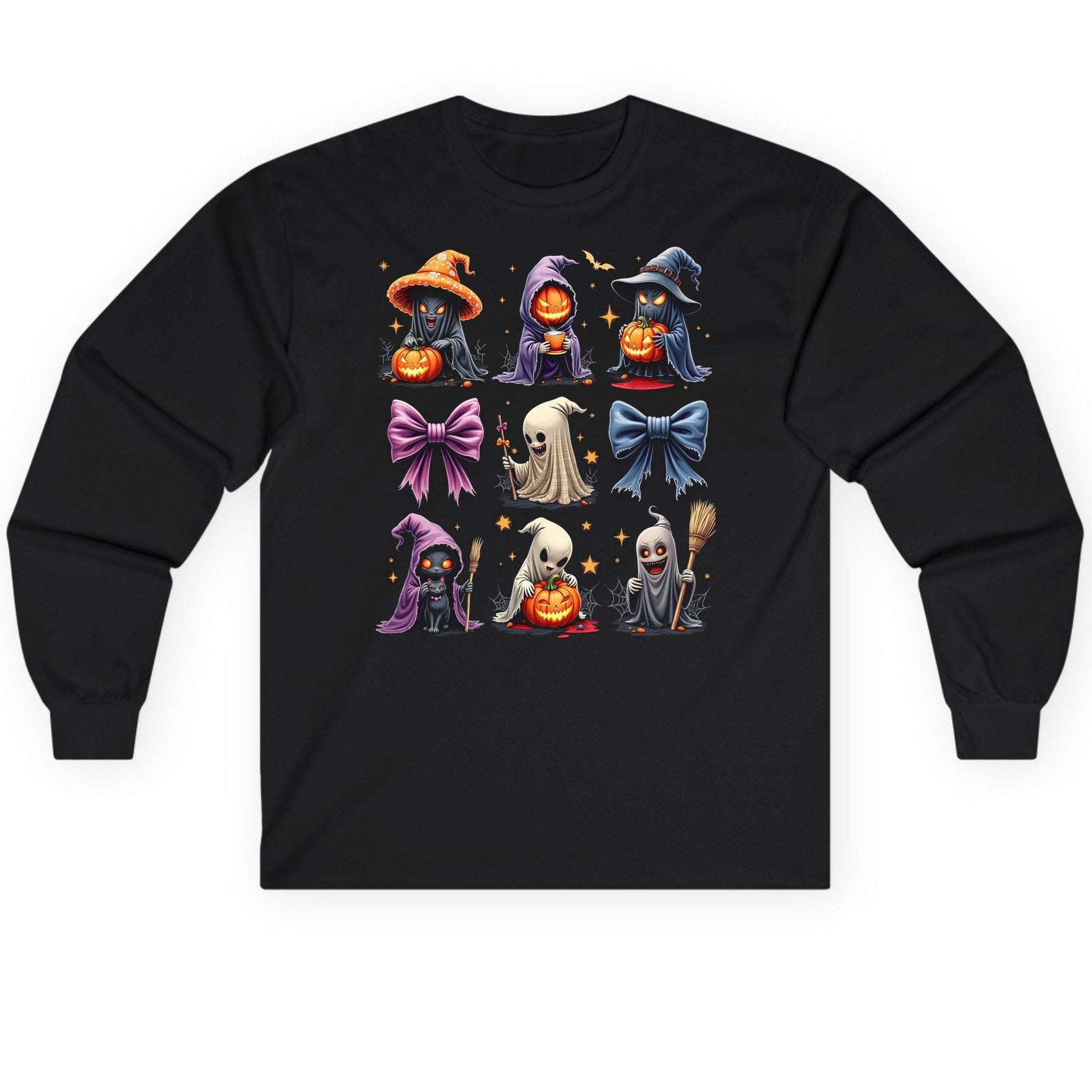 Spooky Cute Halloween Characters Halloween characters Long Sleeve Tee Black product mockup