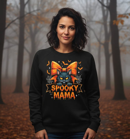 Spooky Mama black cat Sweatshirt Black lifestyle mockup