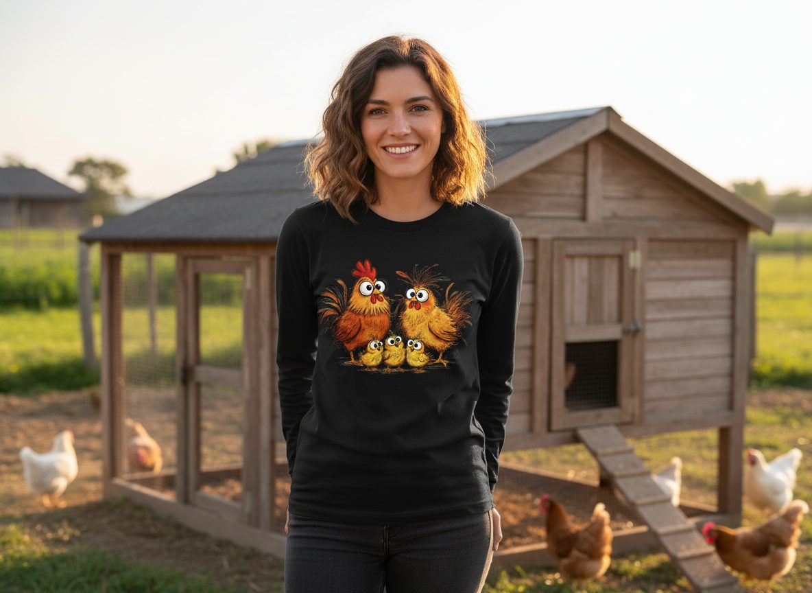 Funny Chicken Family chicken family Long Sleeve Tee Black lifestyle mockup