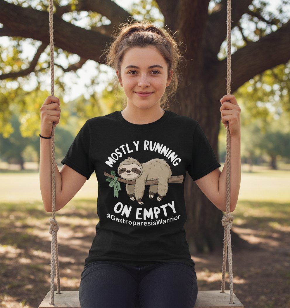 Mostly Running on Empty Gastroparesiswarrior gastroparesis awareness Youth T-Shirt Black lifestyle mockup