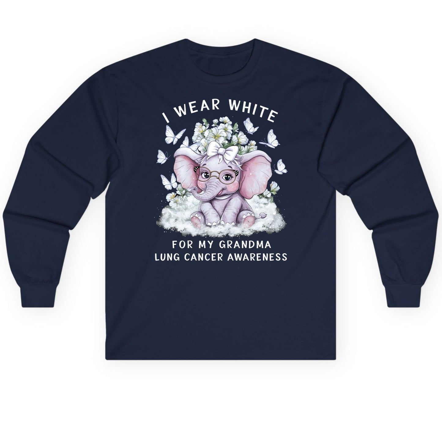 I Wear White for My Grandma Lung Cancer Awareness lung cancer awareness Long Sleeve Tee Navy product mockup