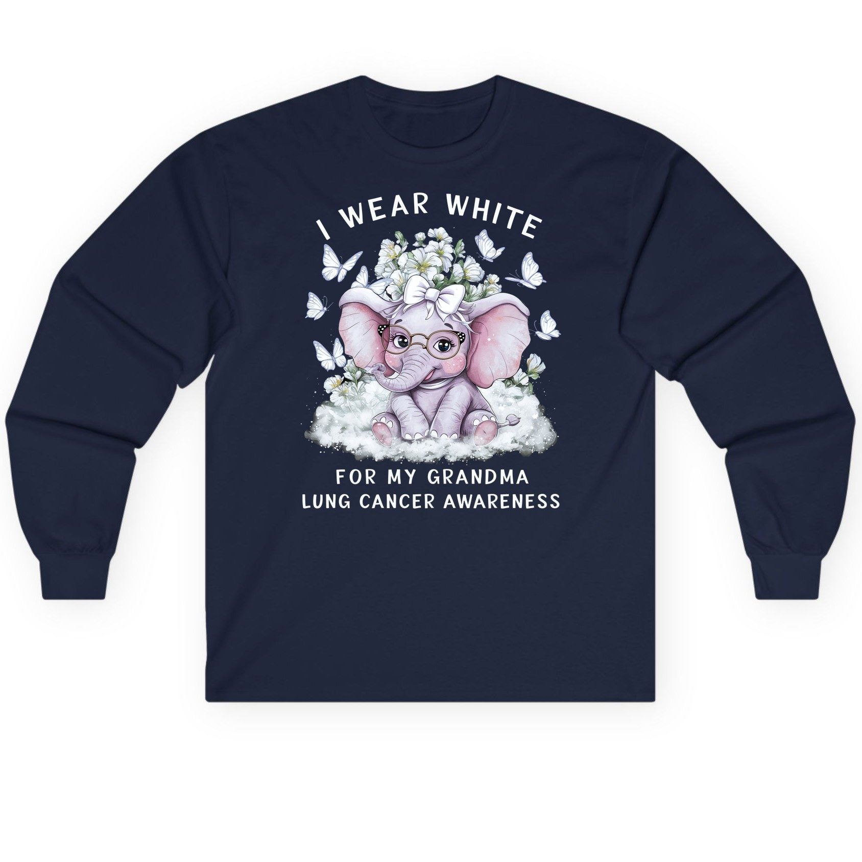 I Wear White for My Grandma Lung Cancer Awareness lung cancer awareness Long Sleeve Tee Navy product mockup