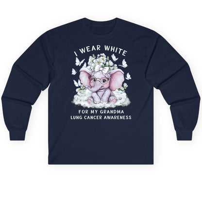 I Wear White for My Grandma Lung Cancer Awareness lung cancer awareness Long Sleeve Tee Navy product mockup