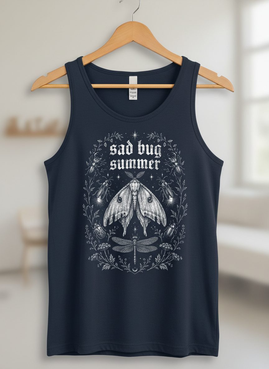 Sad Bug Summer Vintage Insects Tank Top - product mockup - Navy