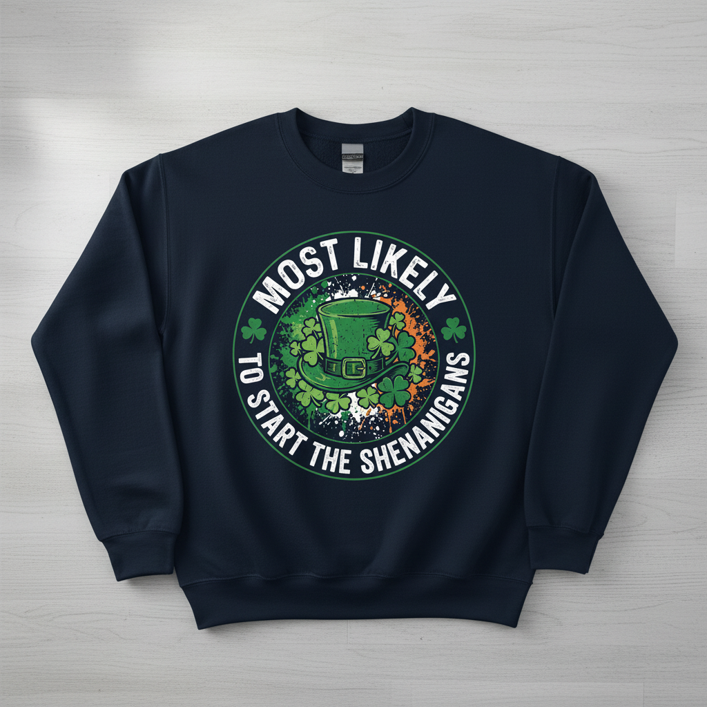 Most Likely To Start The Shenanigans St. Patrick's Day Design Sweatshirt - Navy