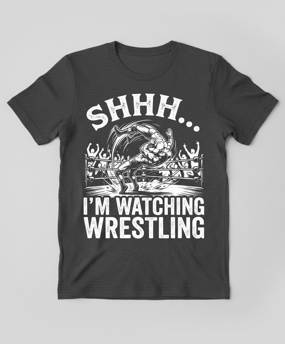 Shhh I'm Watching Wrestling Funny Fan Design T-Shirt - Dark Heather