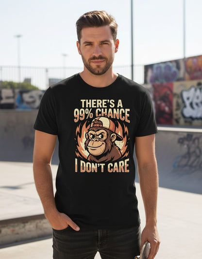 There's a 99% Chance I Don't Care monkey Youth T-Shirt Black lifestyle mockup