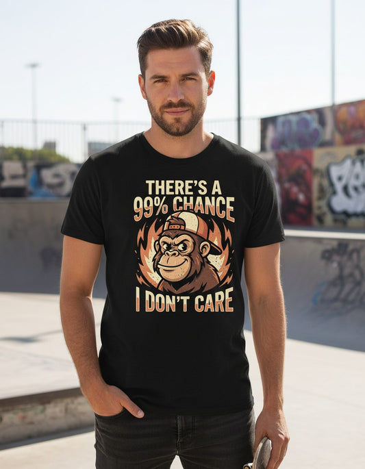 There's a 99% Chance I Don't Care monkey Youth T-Shirt Black lifestyle mockup
