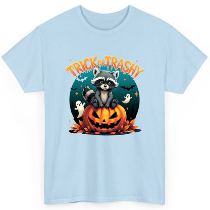 Trick or Trashy Halloween raccoon T-Shirt Light Blue product mockup
