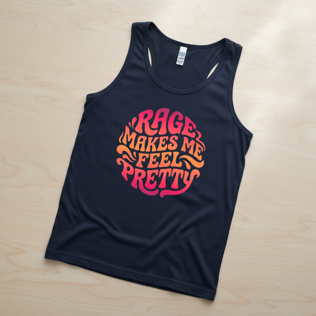 Rage Makes Me Feel Pretty Retro 70s Typography Tank Top - Navy